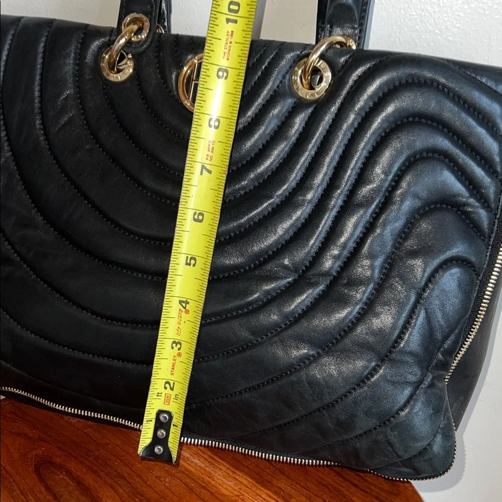Henri Bendel Black Quilted lambskin Satchel with Gold Details